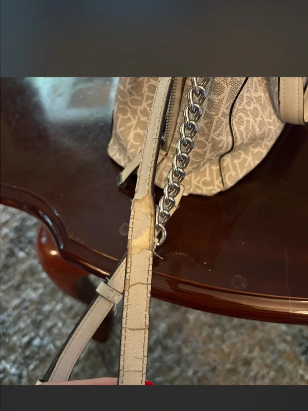 Calvin Klein Cream Monogram Satchel with Top Handles